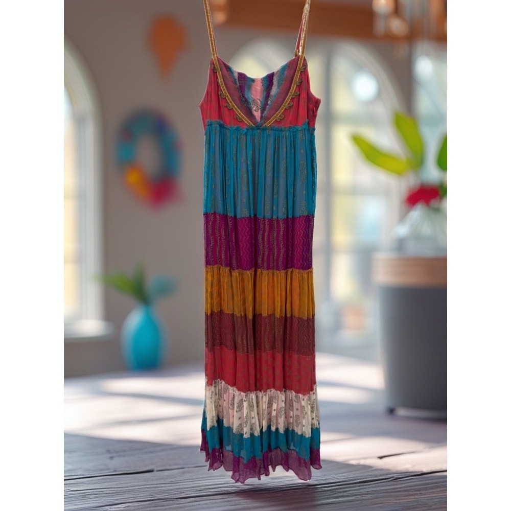 Free People Gilded Caravan Maxi Dress Embroidered S RARE Boho Gypsy Festival 8